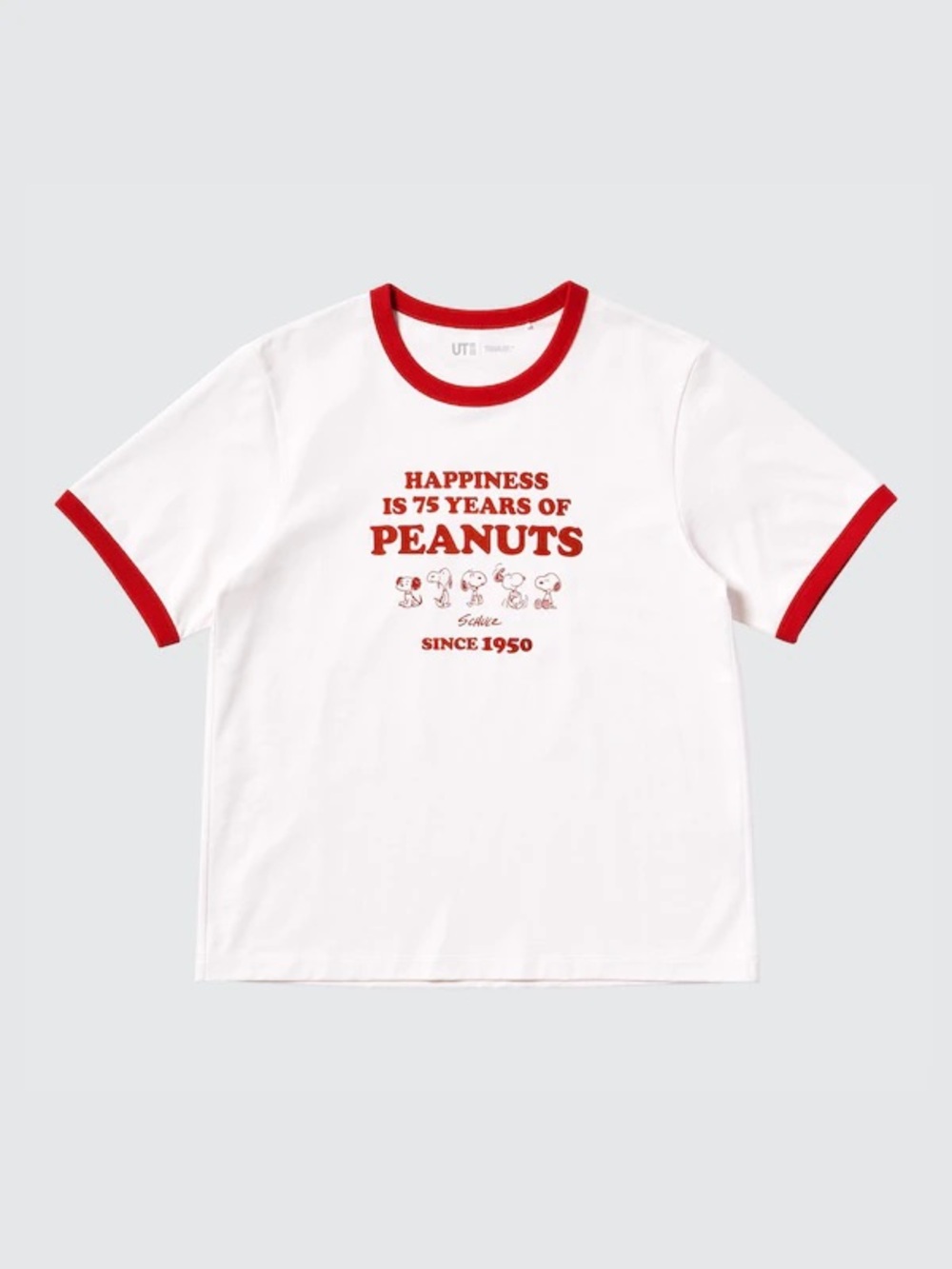 Peanuts White Tee with Red Ringer Trim and Graphic
